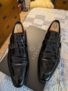 Versace Men’s Black Patent Leather Loafers US Size 10.5 EU 43